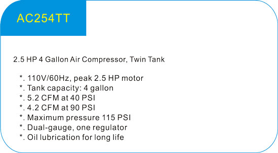 2.5HP 4 Gallon Air Compressor,Twin Tank